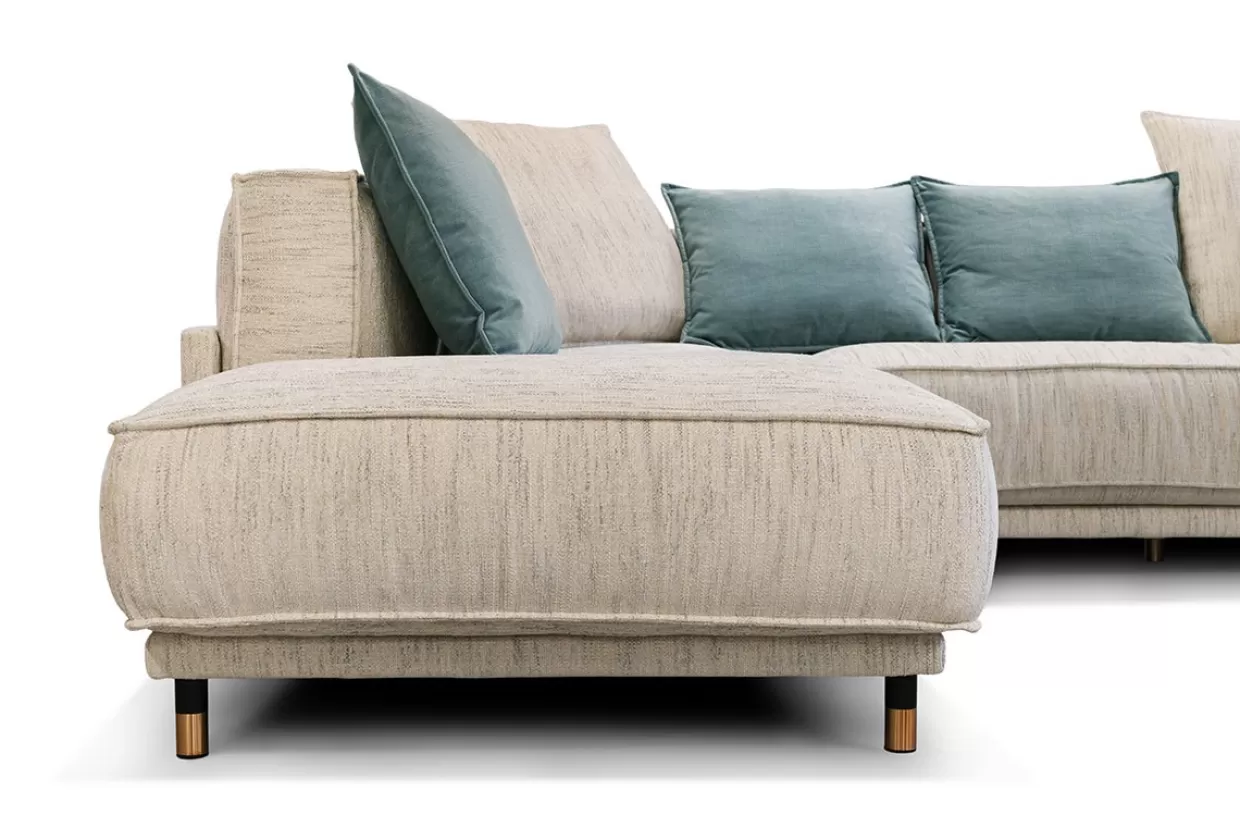 Divano angolare modulare Lamal di KARE Design - configurazione con 2 braccioli, rivestimento Notte 01 e dettagli Metis 16