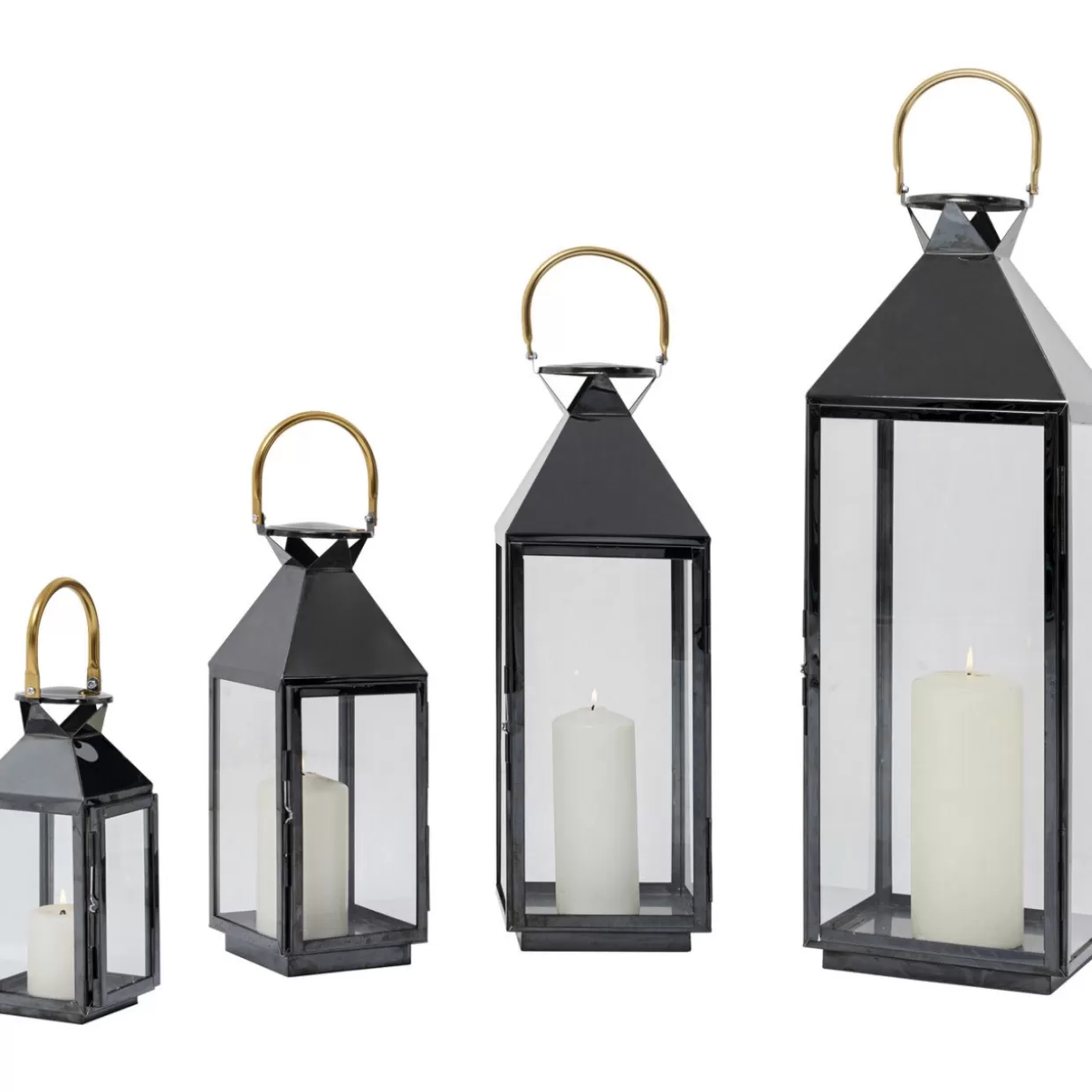 Lanterna decorativa Giardino in stile moderno - Set da 4 pezzi in finitura oro antico su struttura nera | Collezione esclusiva KARE Design per arredamento esterno ed interni