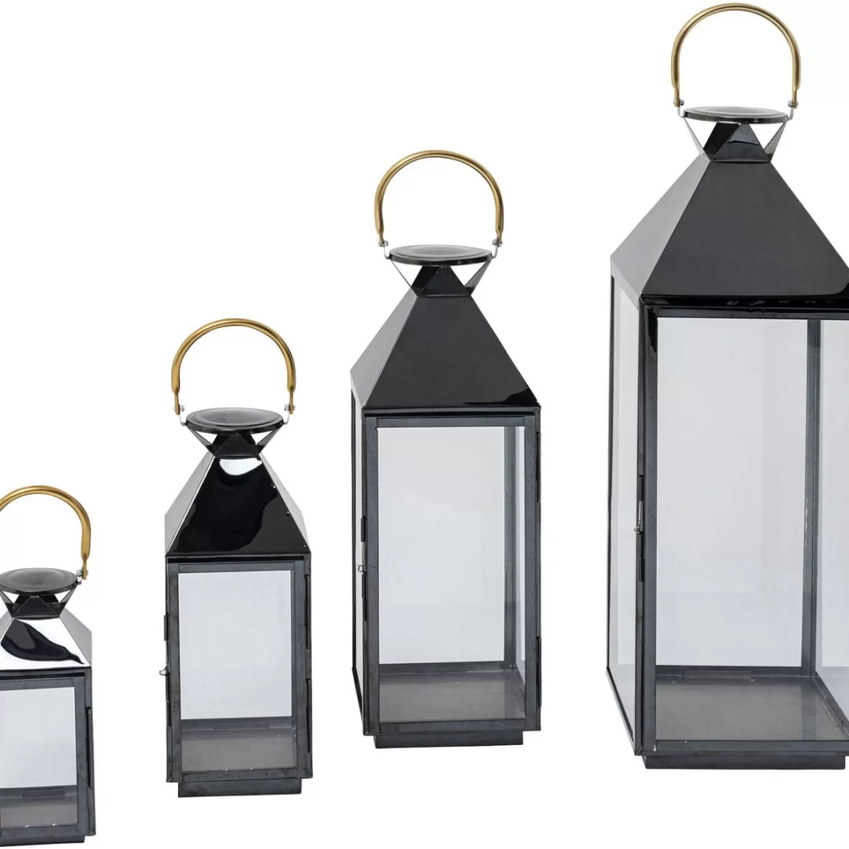 Lanterna decorativa Giardino in stile moderno - Set da 4 pezzi in finitura oro antico su struttura nera | Collezione esclusiva KARE Design per arredamento esterno ed interni