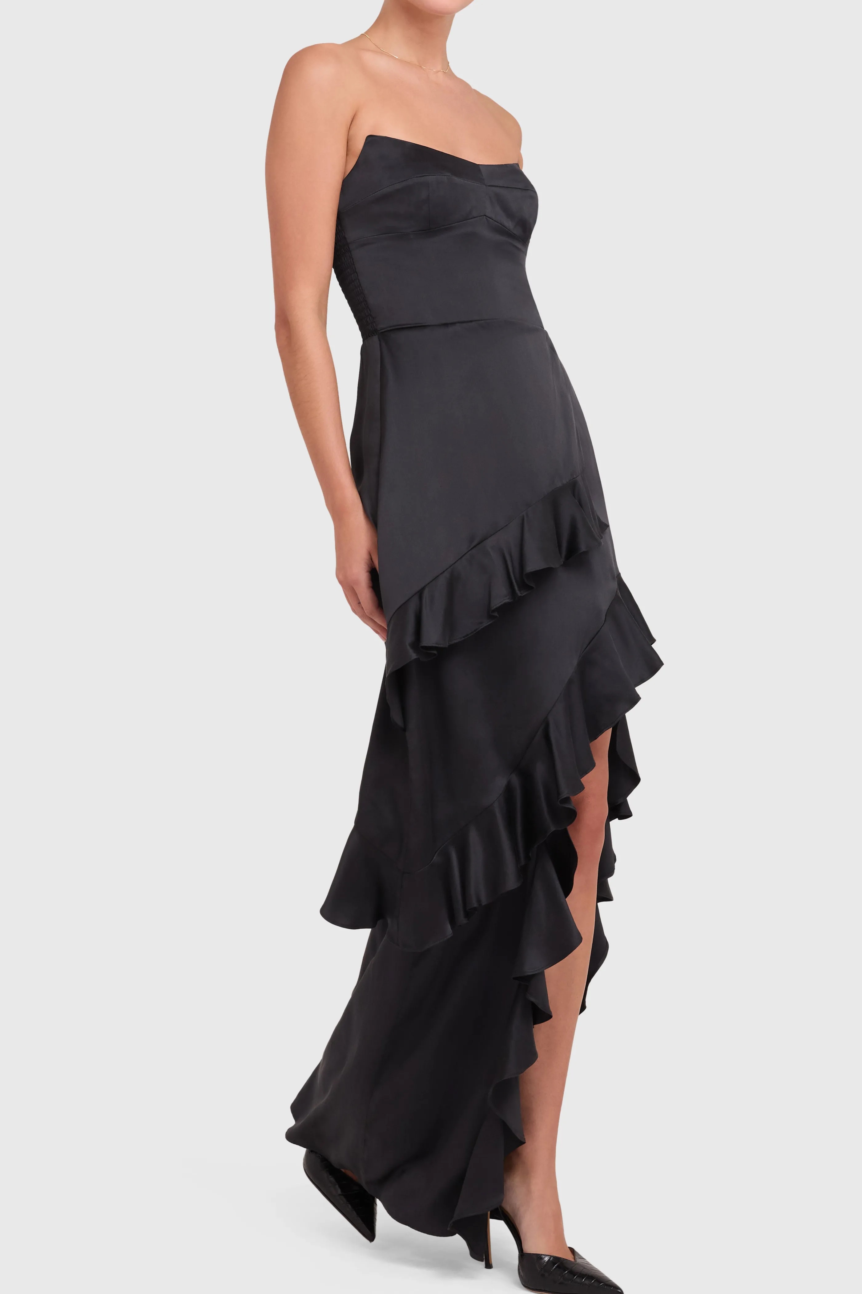 Amanda Uprichard Abito Lungo in Seta Magnolia - Vestito Elegante da Sera con Rifiniture Floreali