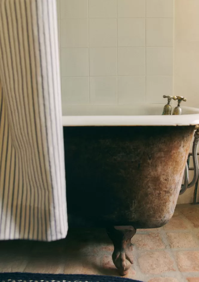 Velo Doccia in Cotone Biologico Stile Pigiamato Rigato - Arredo Elegante per Bagno Confortevole