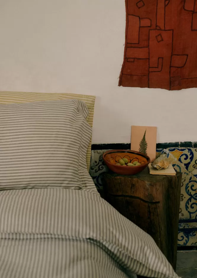 Federe Piumino in Cotone Biologico a Righe Vintage - Biancheria da Letto Eco-Friendly in Promozione