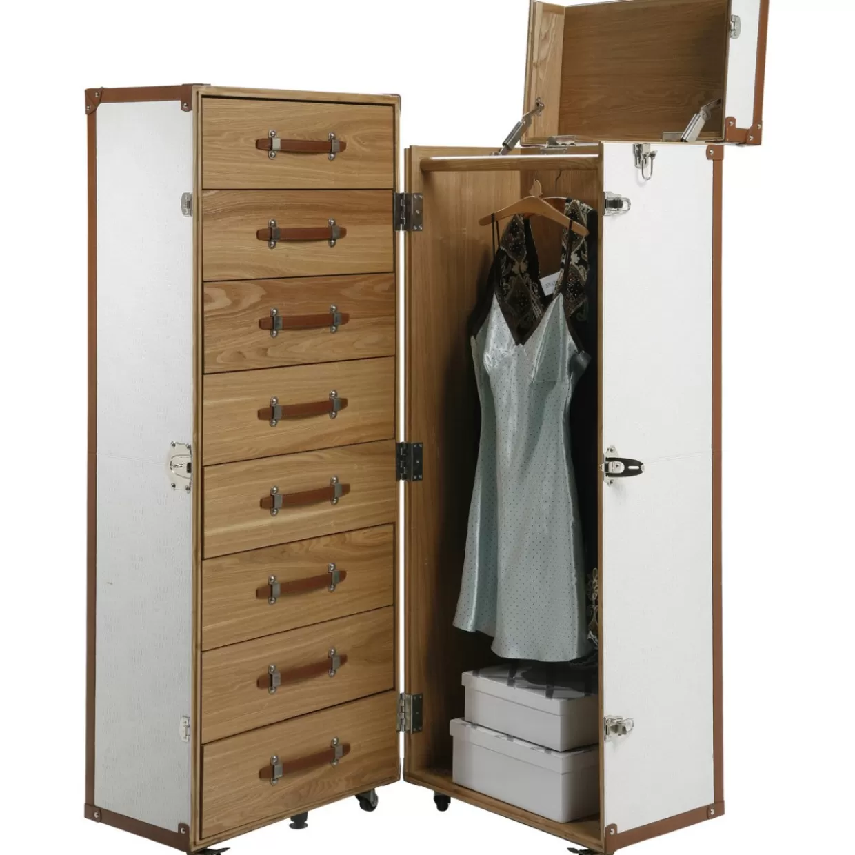 KARE Design - Elegante Armadio Valigia in Pelle Bianco Coccodrillo, Stile Cosmopolitan