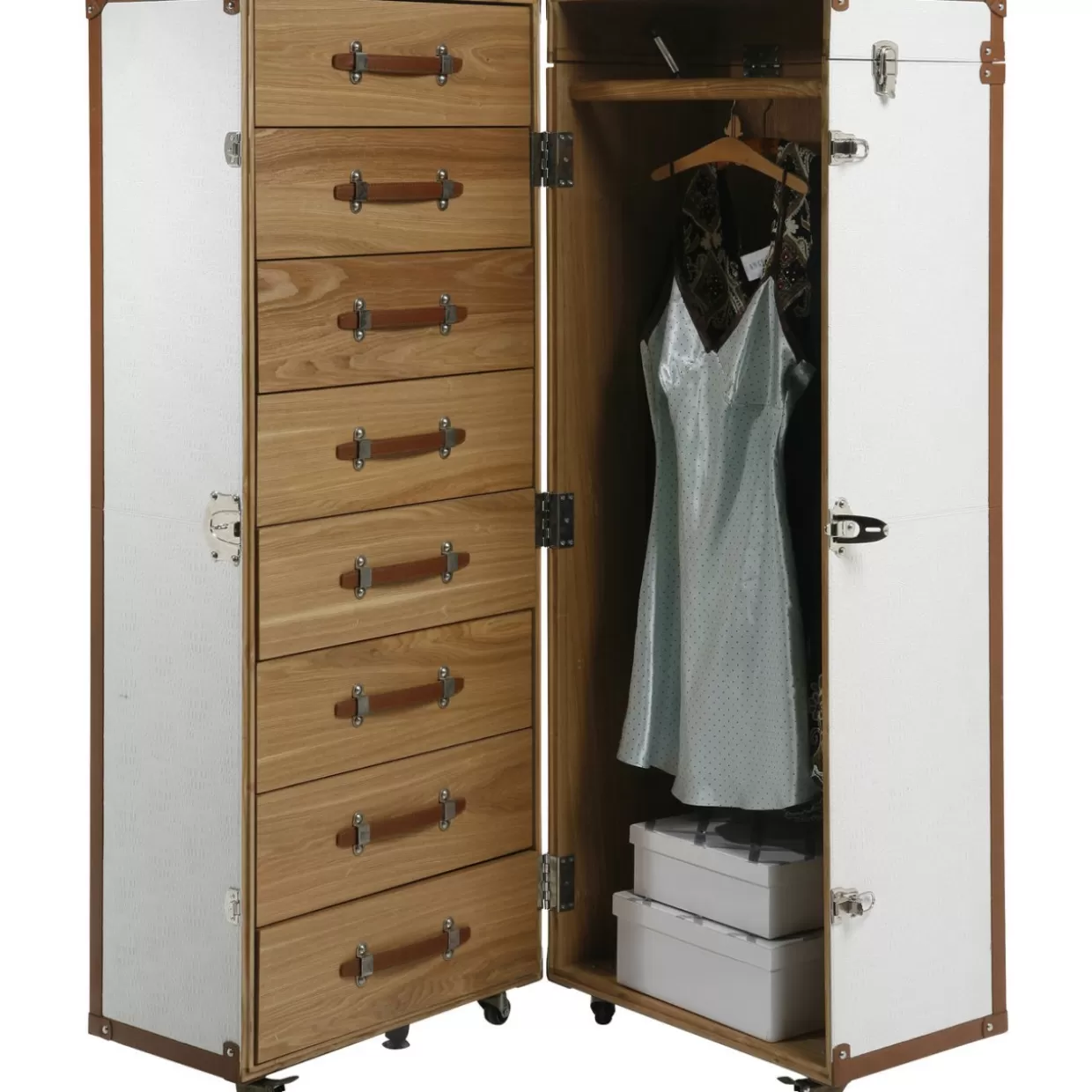 KARE Design - Elegante Armadio Valigia in Pelle Bianco Coccodrillo, Stile Cosmopolitan