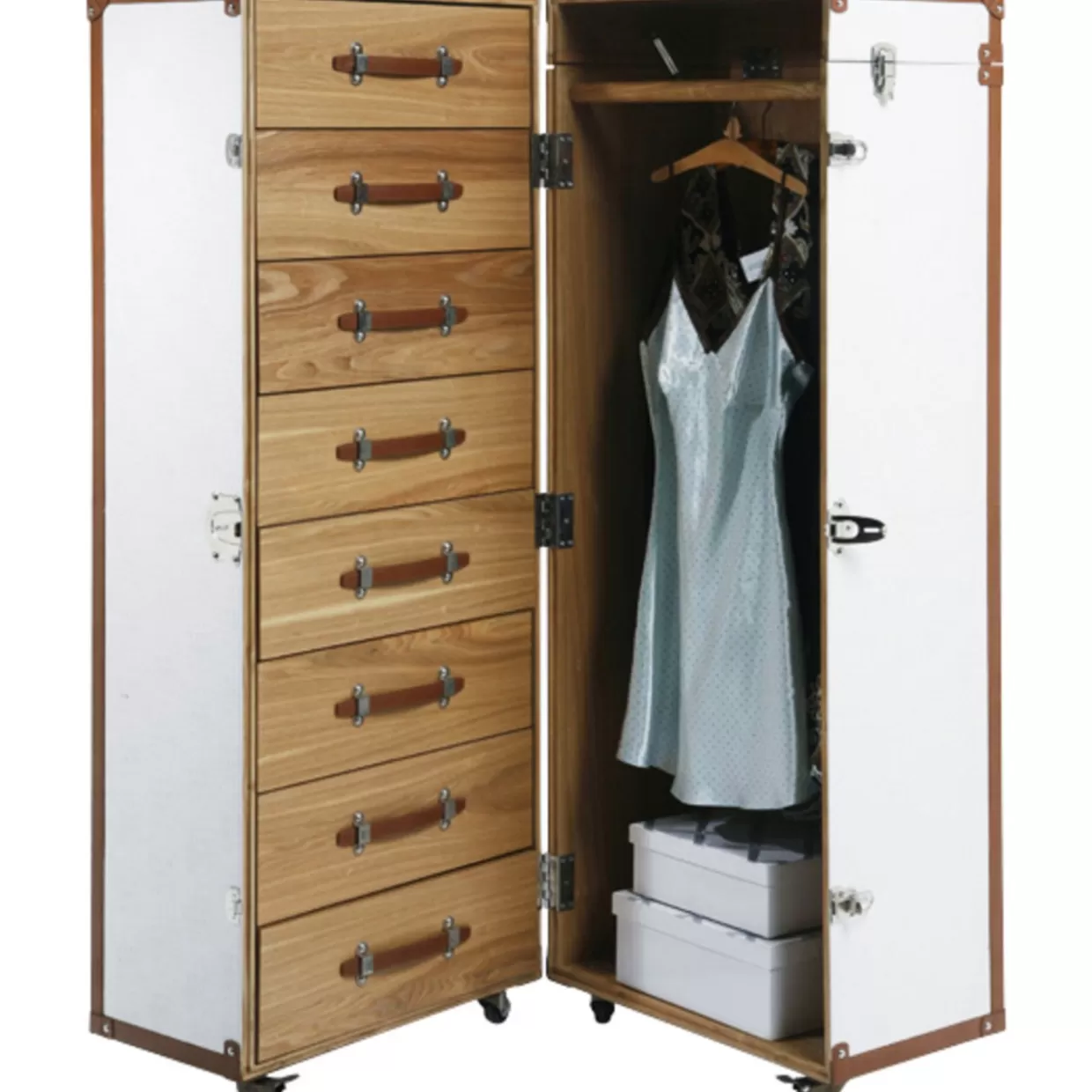 KARE Design - Elegante Armadio Valigia in Pelle Bianco Coccodrillo, Stile Cosmopolitan