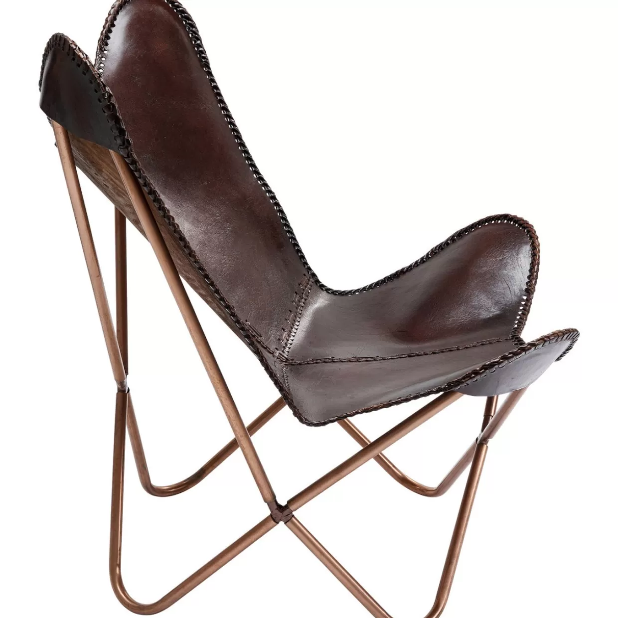 Pelle color cacao con design a farfalla - Poltrona KARE con braccioli avvolgenti per salotto moderno