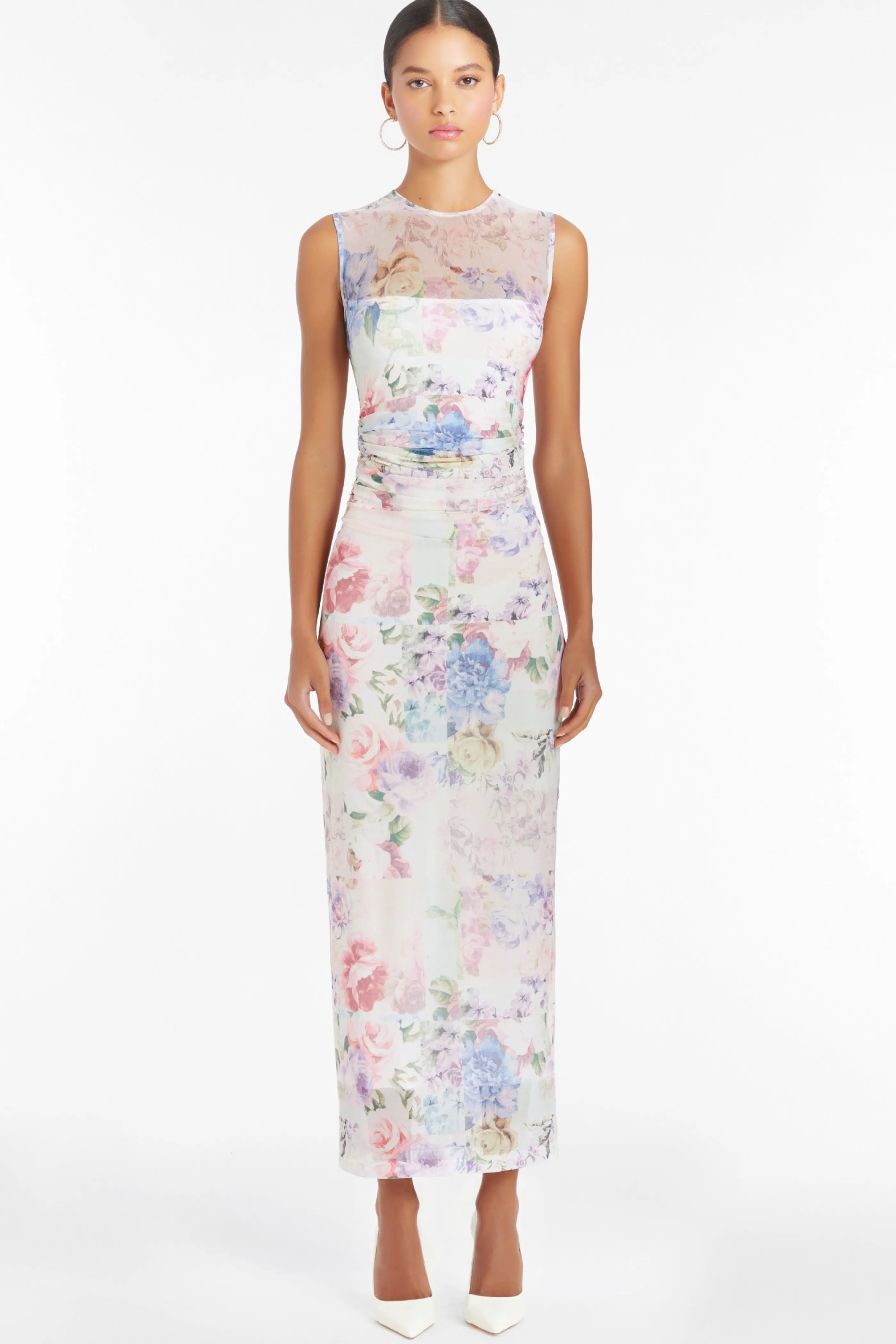 Abito Midi senza Maniche in Trama Lyle di Amanda Uprichard - Design Elegante con Scollo a V e Cintura Coordinata, Stile Minimalista per Occasioni Speciali