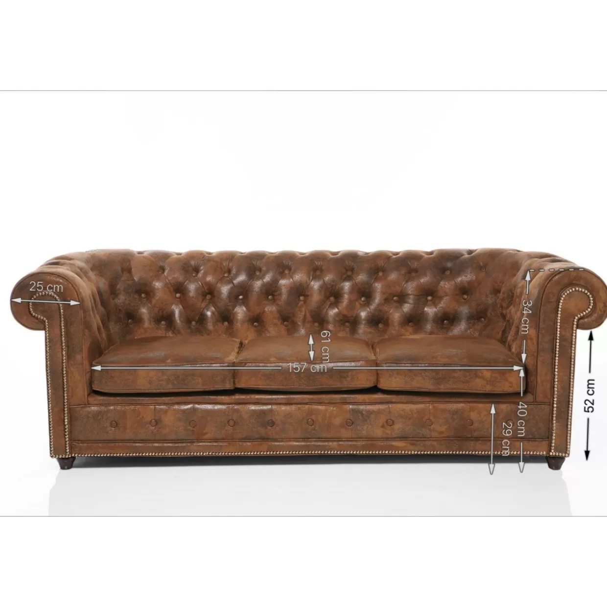 Divano Cambridge 3 Posti Design Vintage Funzionale - Collezione Esclusiva KARE Confortevole in Pelle con Stile Retrò