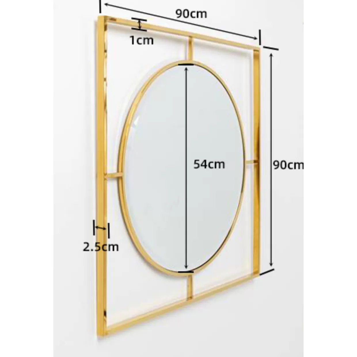 KARE Specchio Decorativo con Cornice Stanford Dorata - Diametro 90 cm per Interni Moderni
