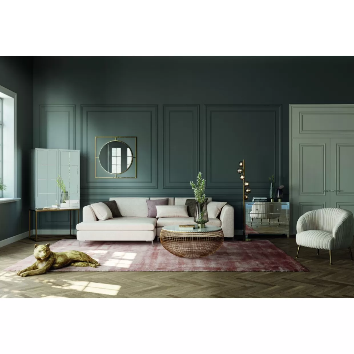KARE Specchio Decorativo con Cornice Stanford Dorata - Diametro 90 cm per Interni Moderni