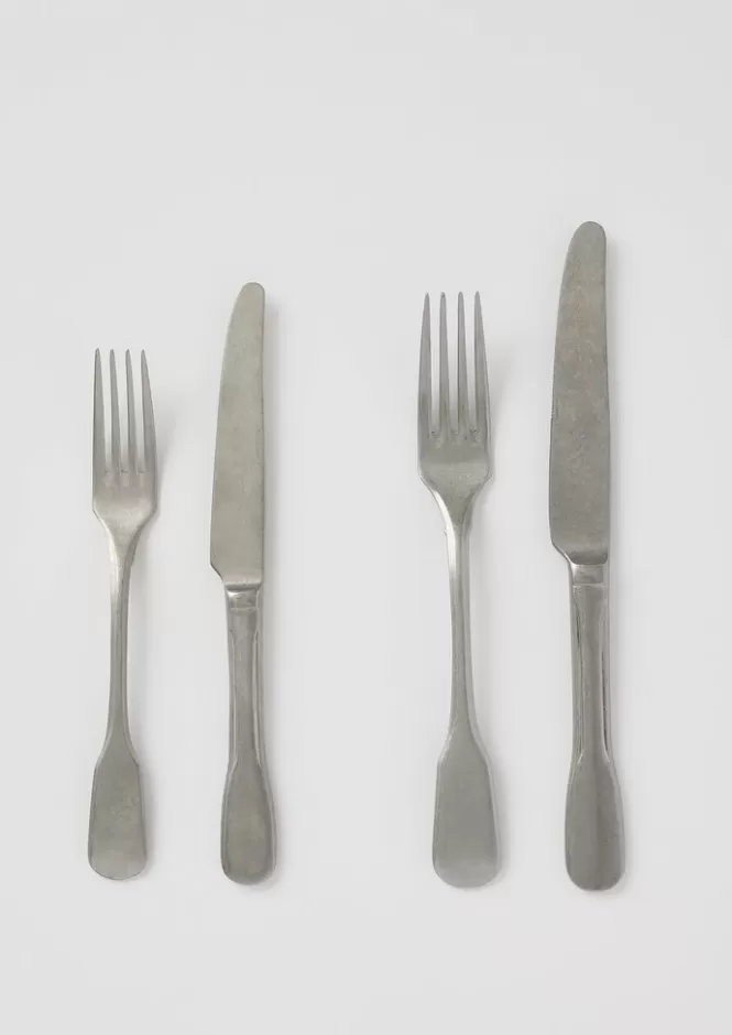 Set di Coltelli e Forchette Compatti con Effetto Vissuto - Utensili Pratici per Cucina e Tavola