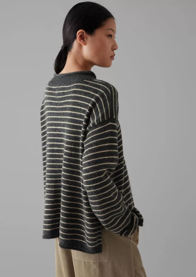 Maglioncino in lana alpaca rigato per donna - Intimo casalingo elegante e capispalla primaverili | T-shirt lounge a strisce morbide