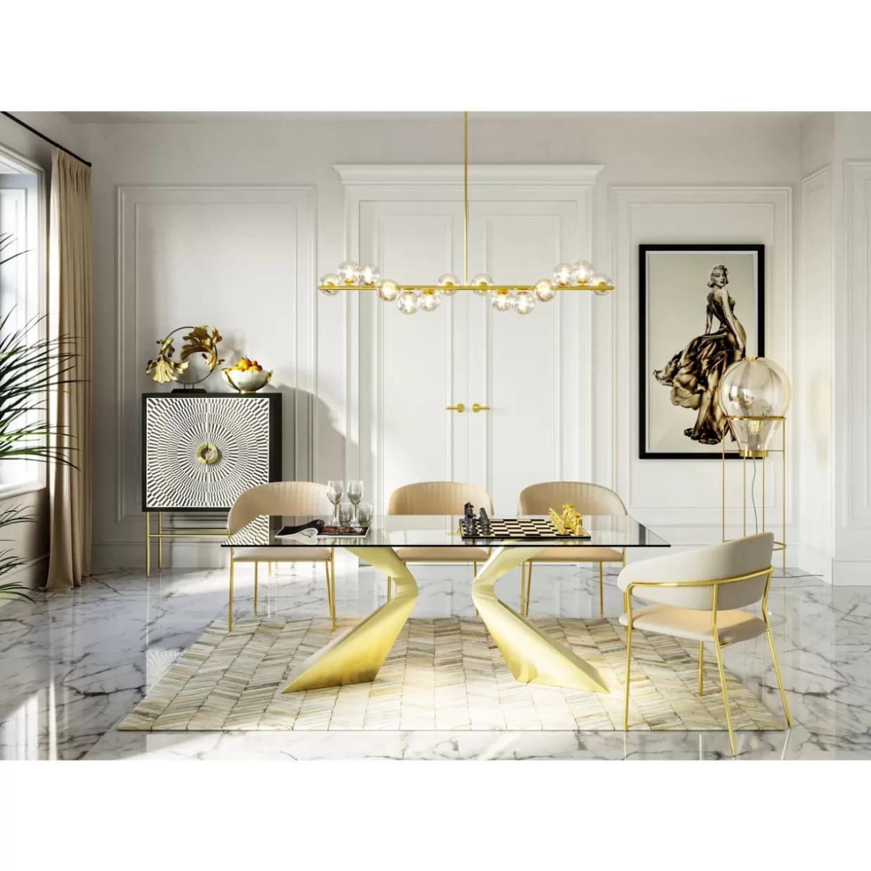 Tavolo Elegante Gloria Gold by KARE Design - 200x100 cm in Metallo Dorato con Piano Laccato, Design Esclusivo per Soggiorni di Lusso
