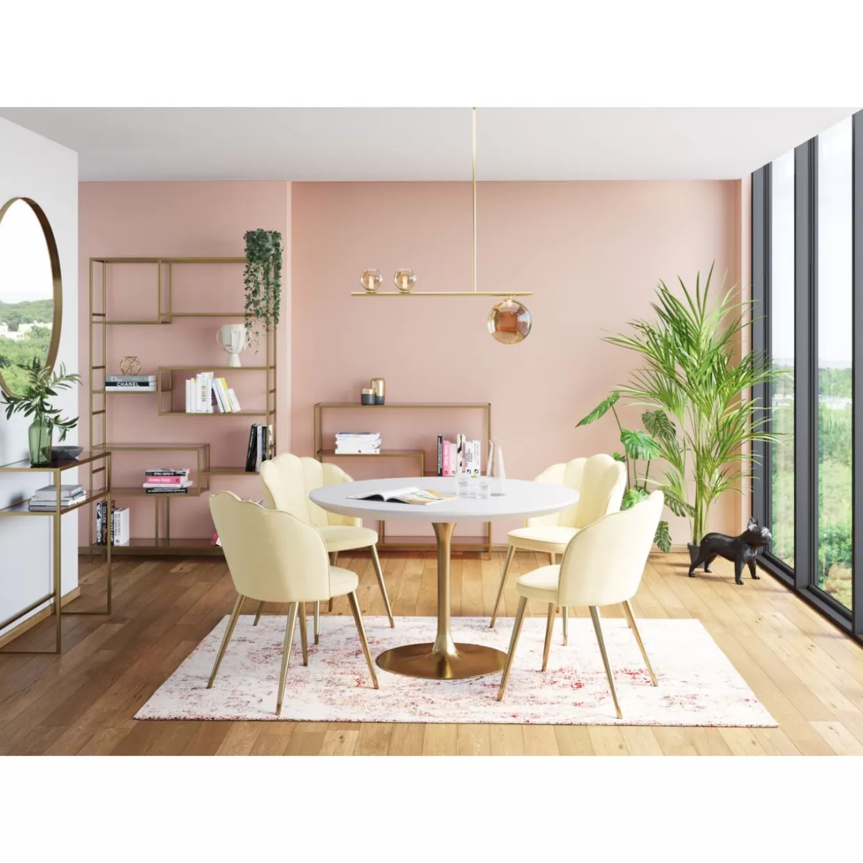 KARE Design - Tavolo Elegante Invito con Base in Ottone Bianco Antico, Diametro 90cm - Set Completo per Pranzi Raffinati