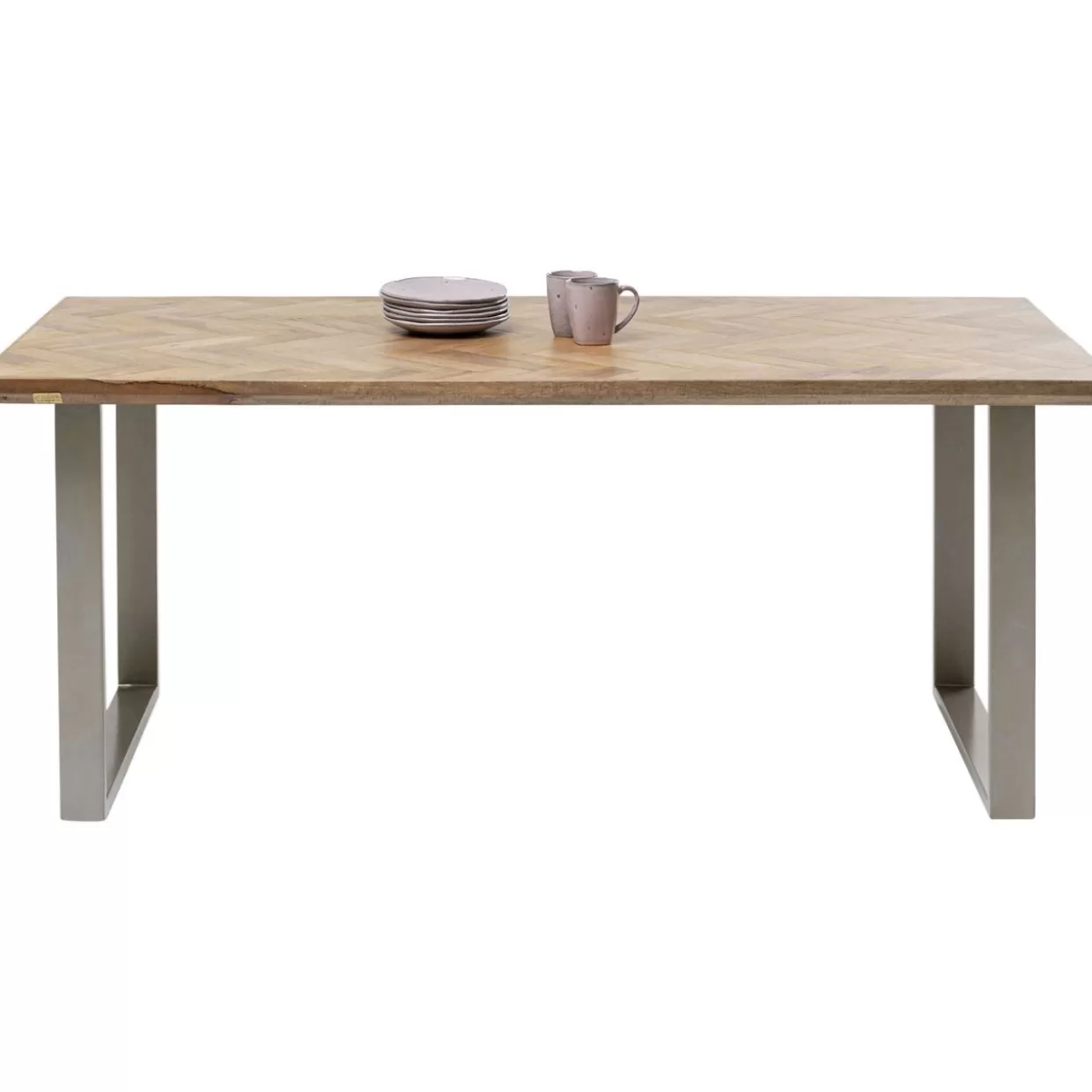 Tavolo moderno in effetto parquet argentato KARE Design - Elegante scrivania da ufficio 180x90 cm con finitura metallizzata