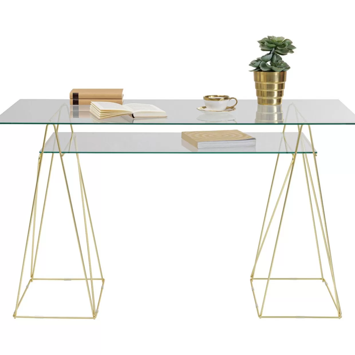 KARE Design Tavolo Polar – Base in Ottone Opaco con Piano in Vetro Temperato da 8mm, Design Elegante e Struttura Robusta
