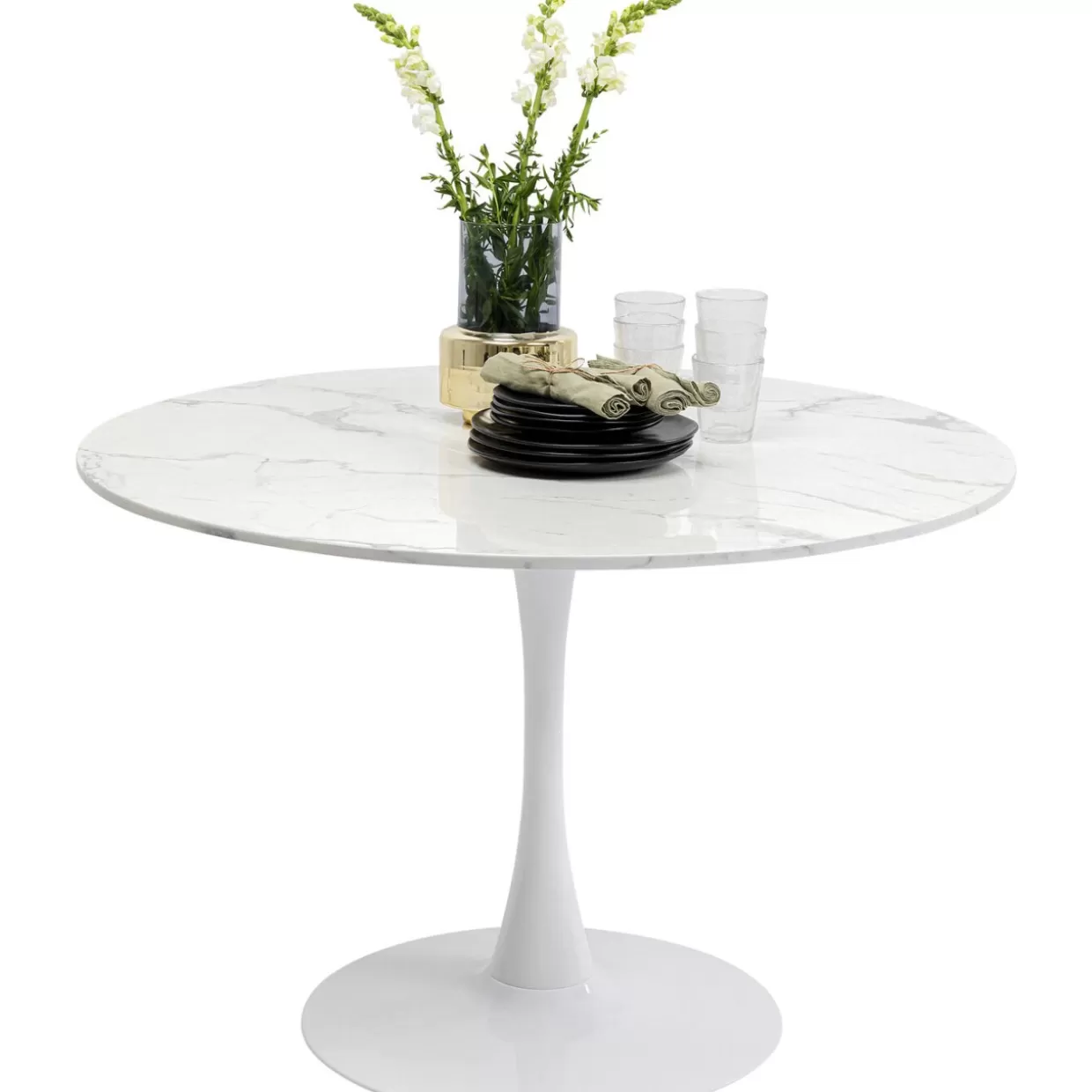 Elegante tavolo design KARE Collezione Schickeria in marmo bianco - Diametro 110cm per arredamento ricercato